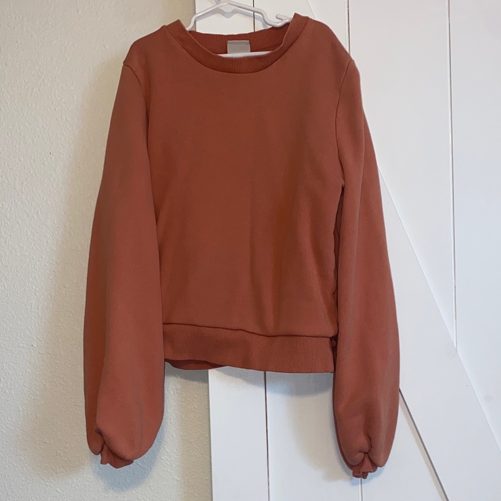 A New Day Burnt Orange Crewneck with Bubble Sleeves Size XS Extra Small